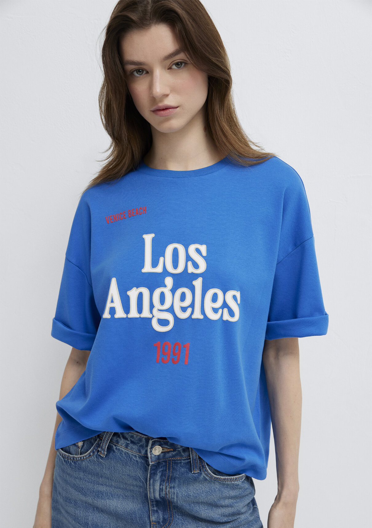 Mavi Los Angeles Baskılı Mavi Tişört görsel 3
