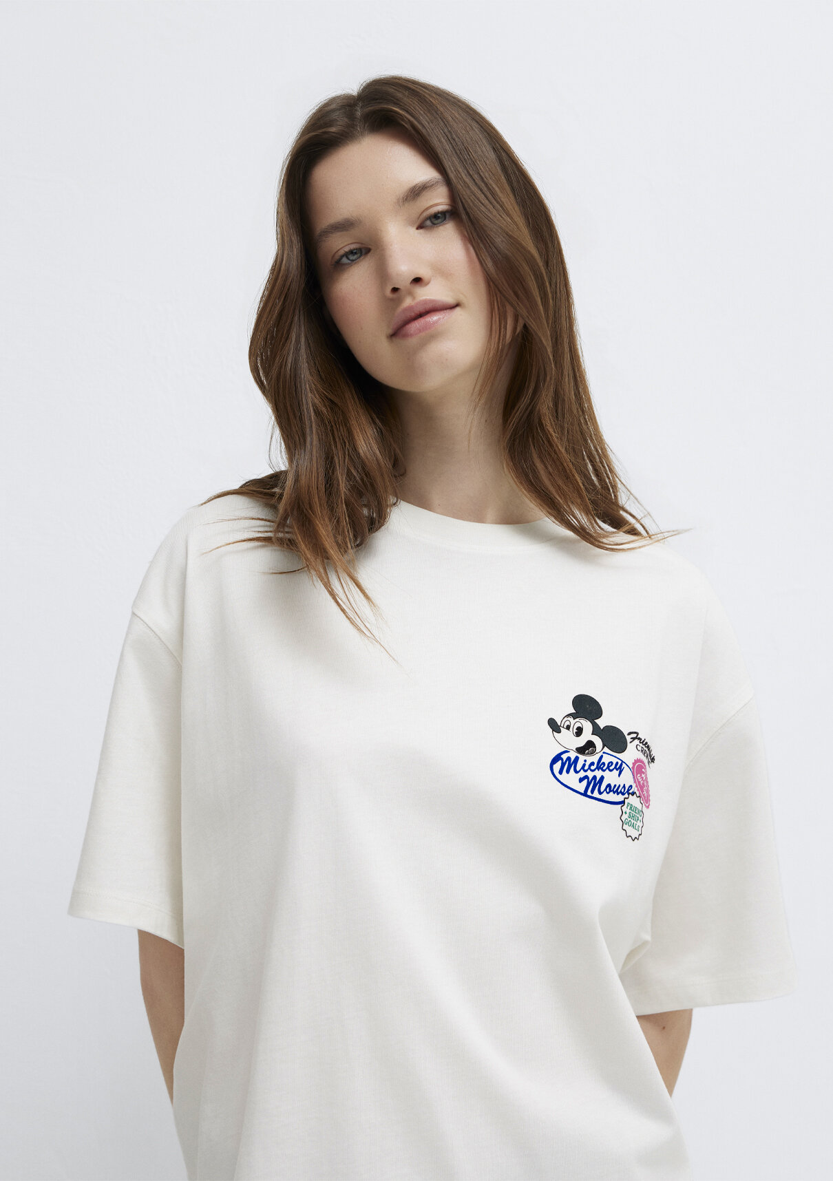 Mavi Mickey Mouse Baskılı Ekru Tişört