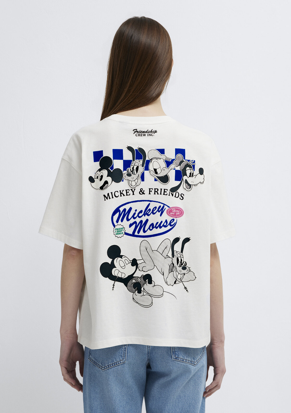 Mavi Mickey Mouse Baskılı Ekru Tişört görsel 5