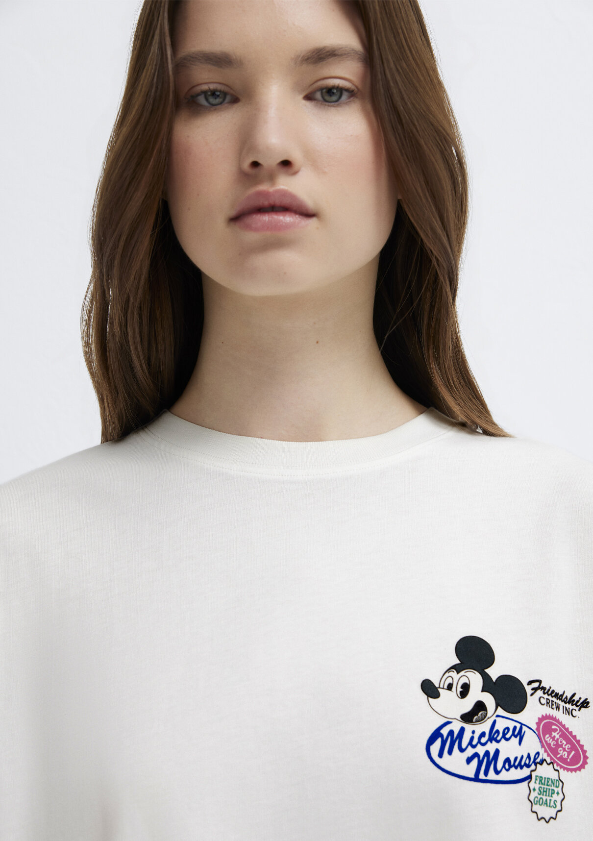Mavi Mickey Mouse Baskılı Ekru Tişört görsel 6