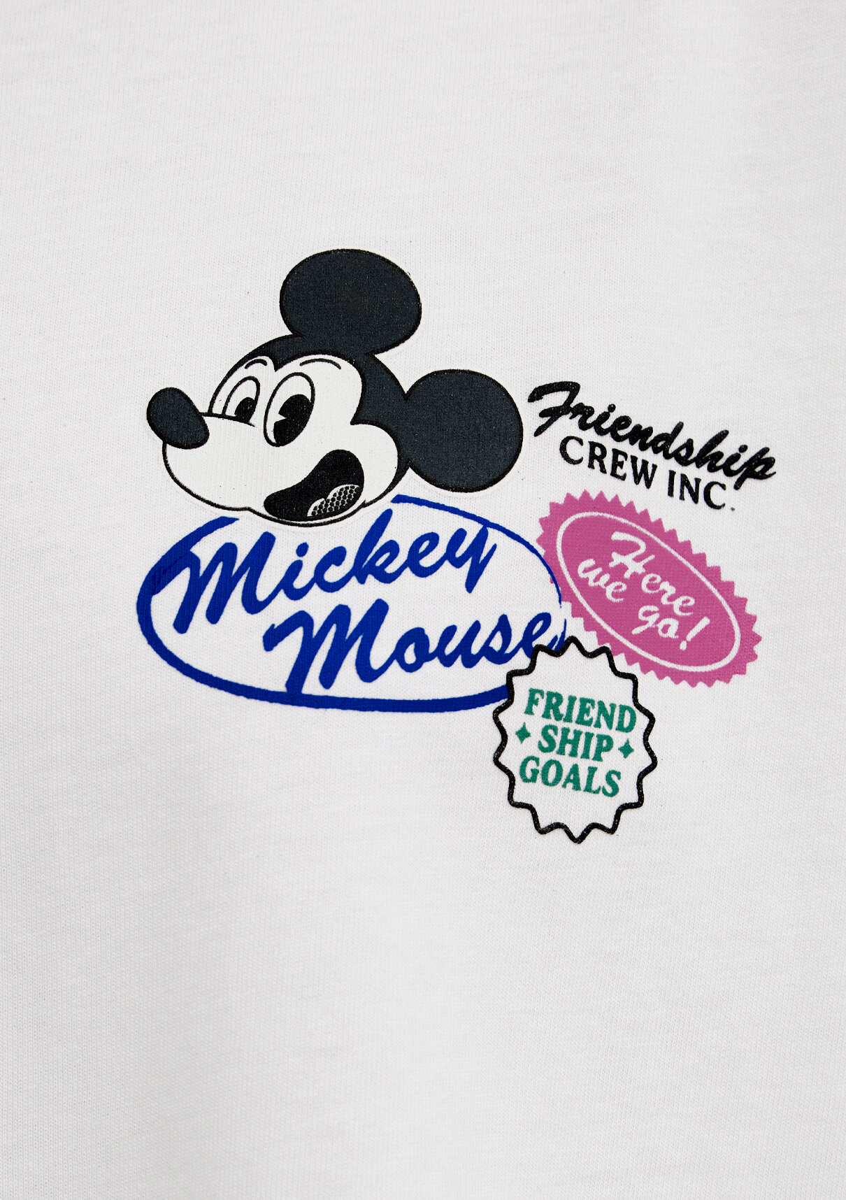 Mavi Mickey Mouse Baskılı Ekru Tişört görsel 7