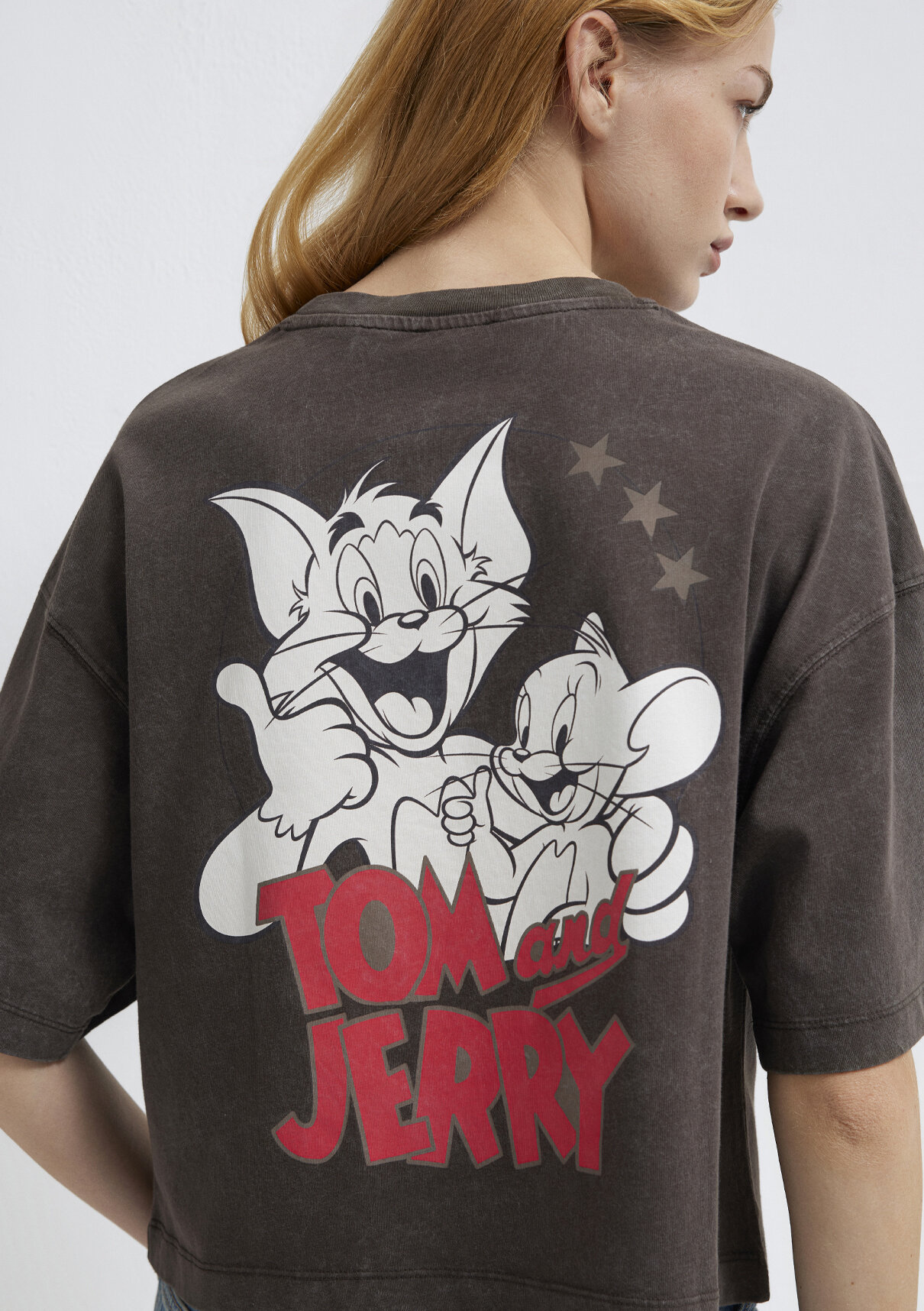 Mavi Tom ve Jerry Baskılı Kahverengi Tişört görsel 3
