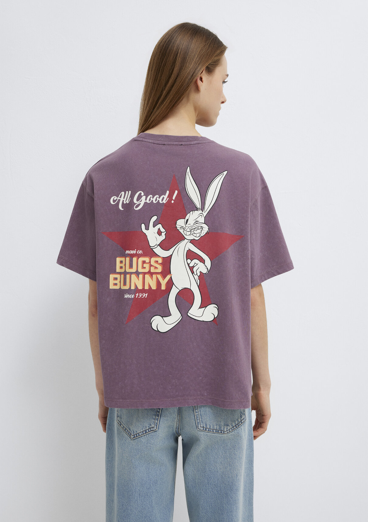 Mavi Bugs Bunny Baskılı Mor Tişört görsel 6
