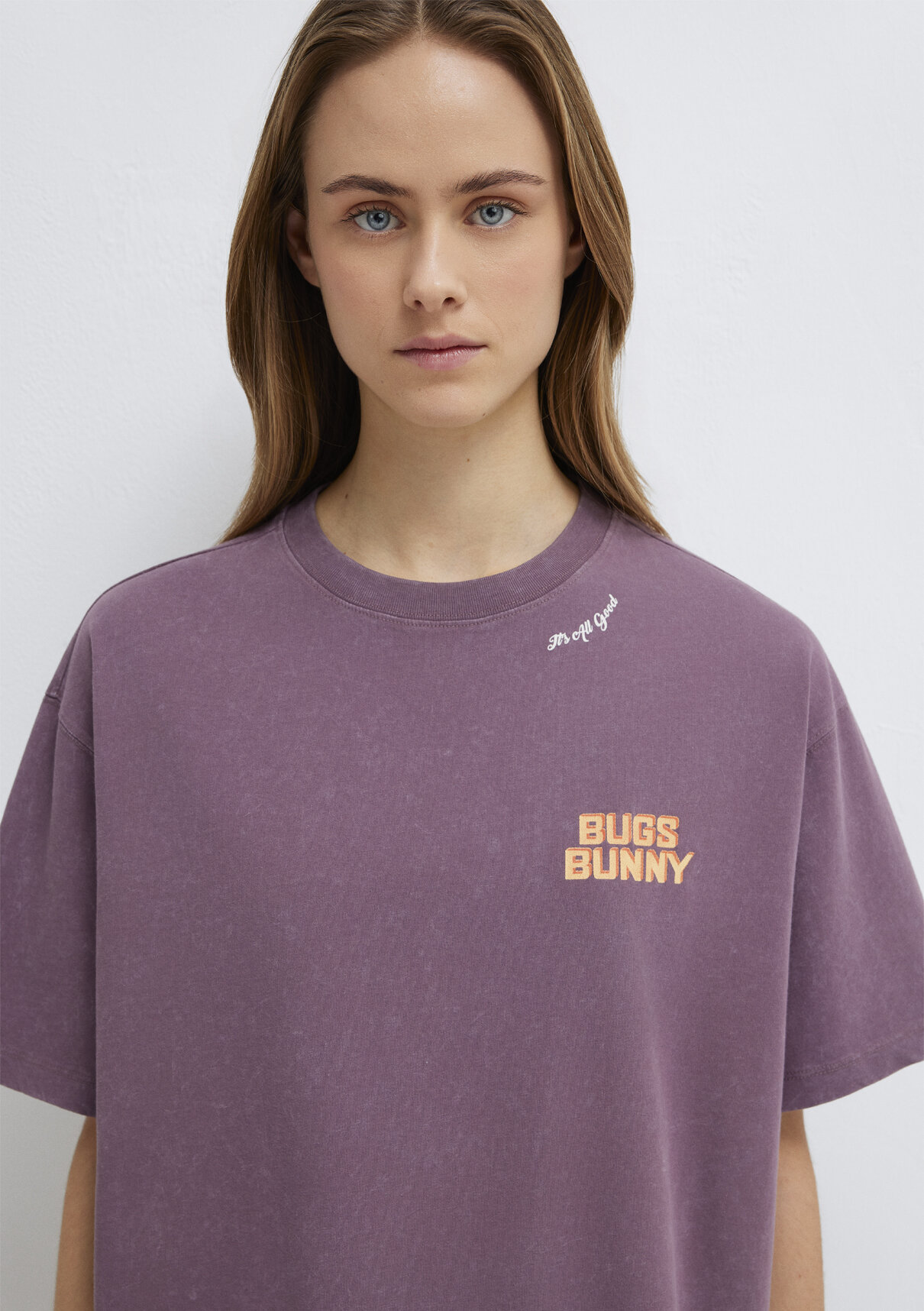 Mavi Bugs Bunny Baskılı Mor Tişört görsel 7