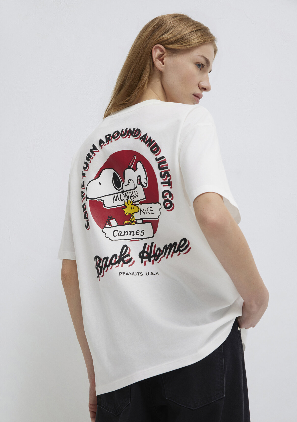 Mavi Snoopy Baskılı Ekru Tişört