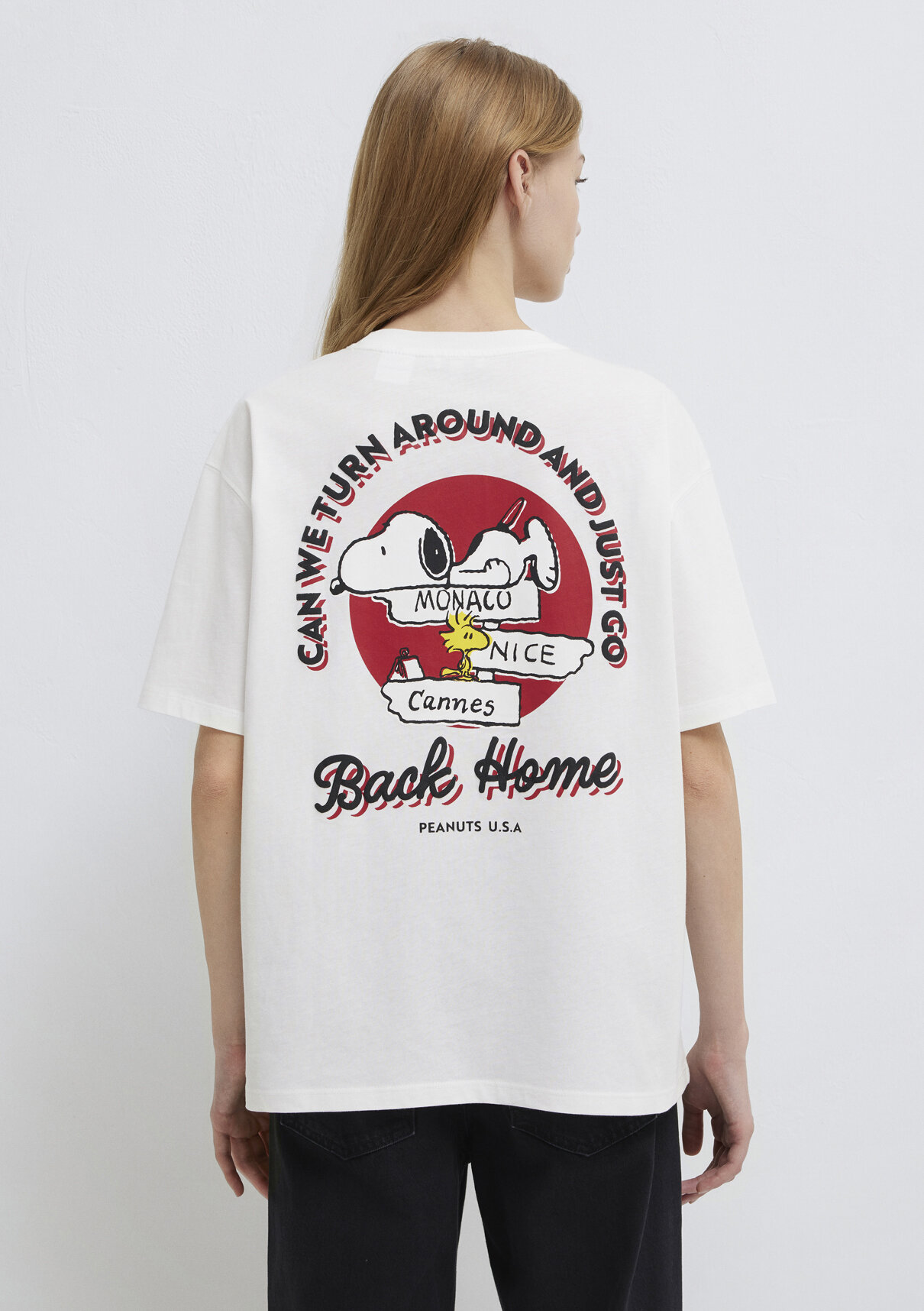 Mavi Snoopy Baskılı Ekru Tişört görsel 5