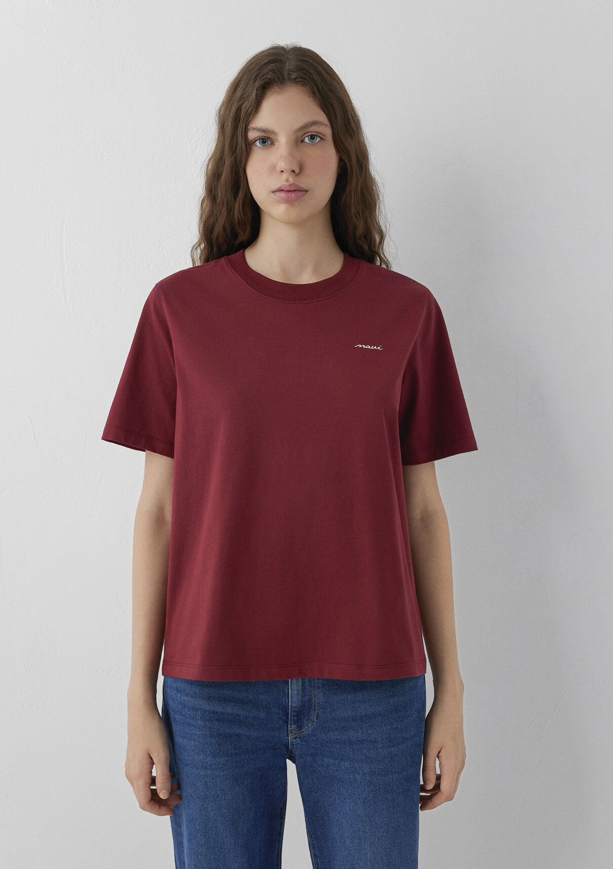 Mavi Logo Baskılı Bordo Tişört görsel 2