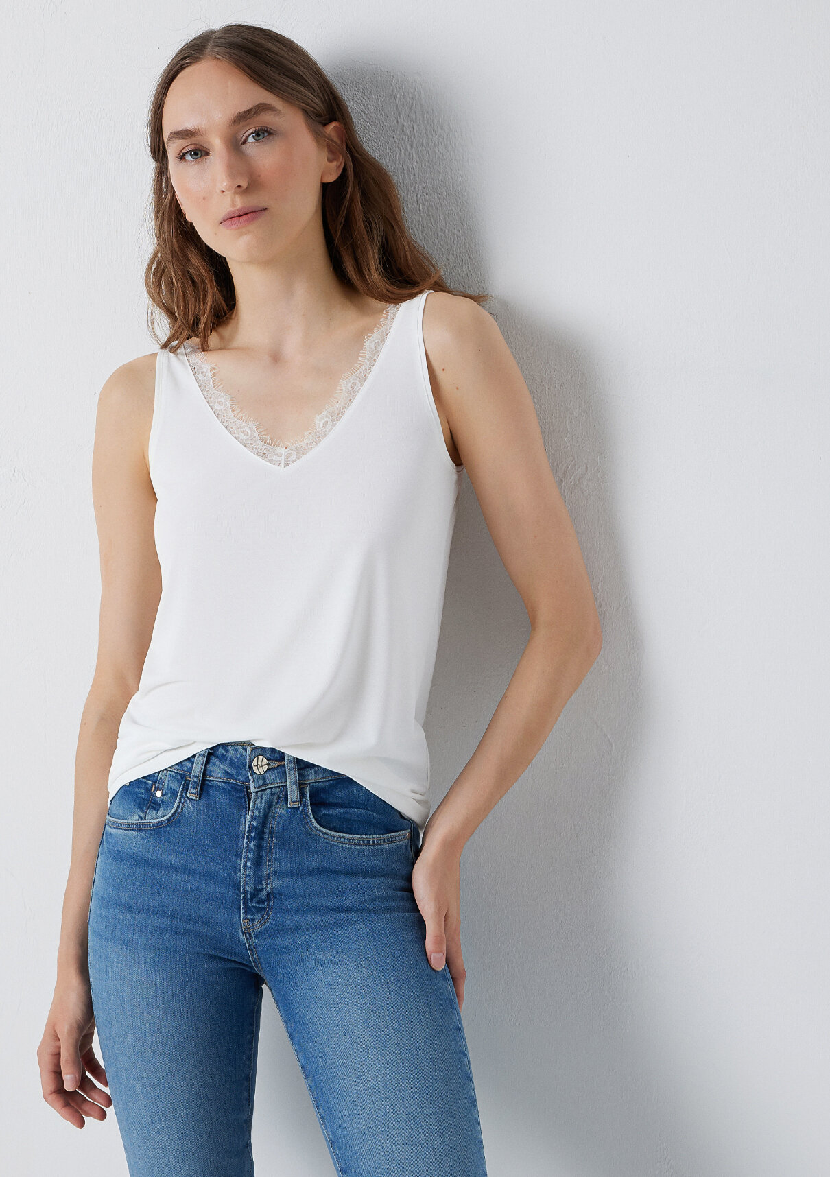 Mavi (Tencel™) Modal Karışımlı Dantelli Ekru Atlet