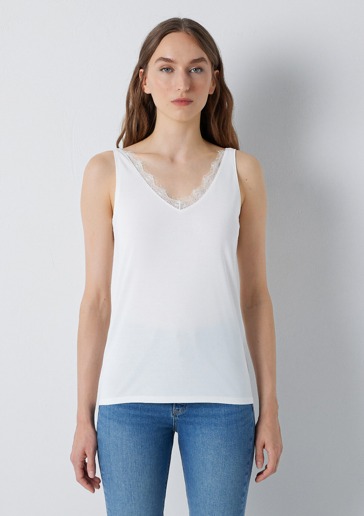 Mavi (Tencel™) Modal Karışımlı Dantelli Ekru Atlet görsel 2