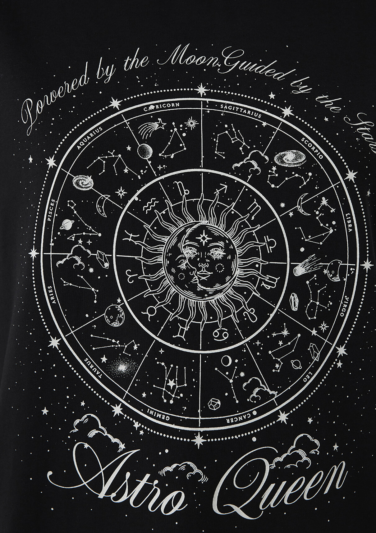 Mavi Astroloji Baskılı Siyah Tişört görsel 7