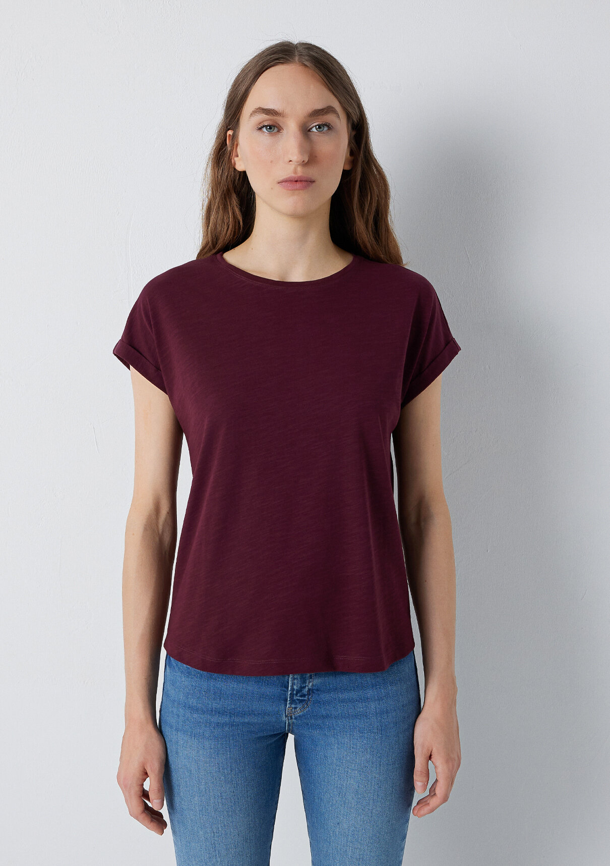 Mavi Bisiklet Yaka Bordo Basic Tişört görsel 3