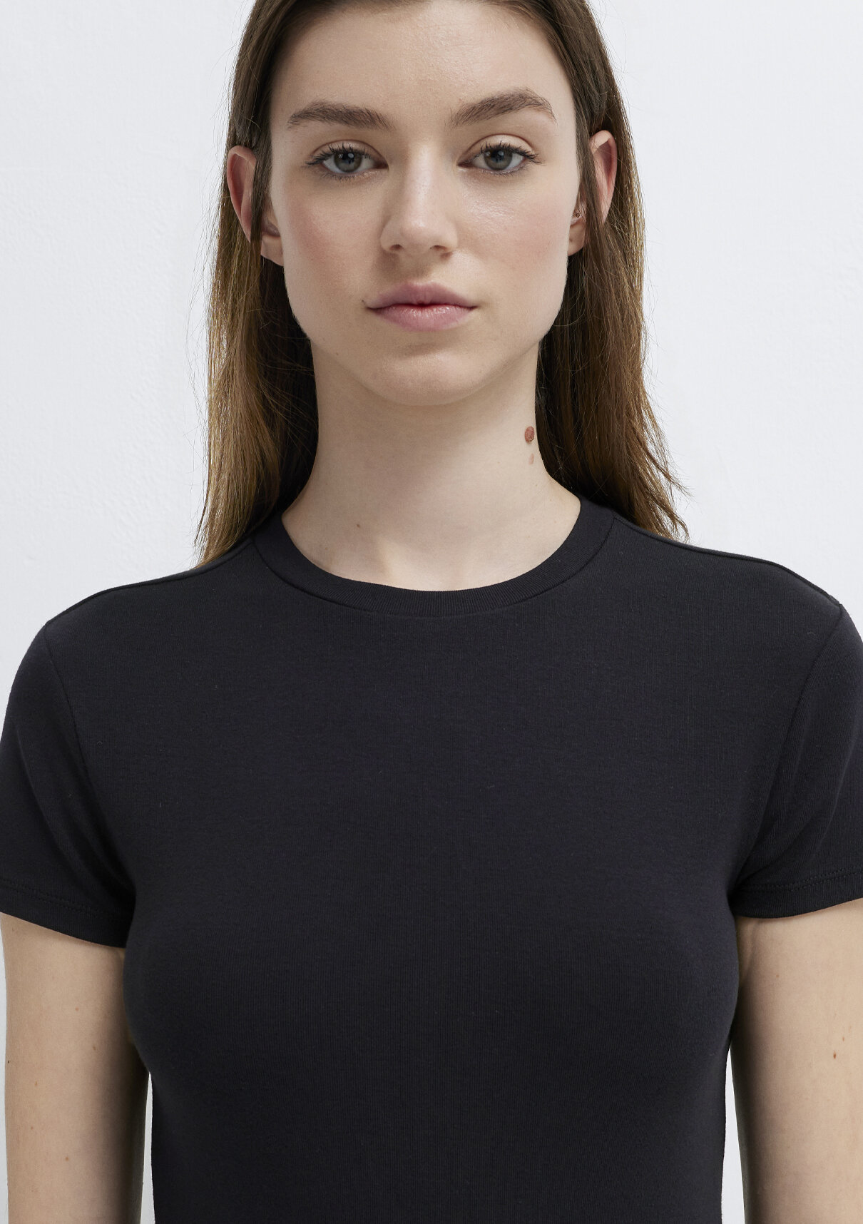 Mavi Siyah Basic Crop Tişört görsel 7