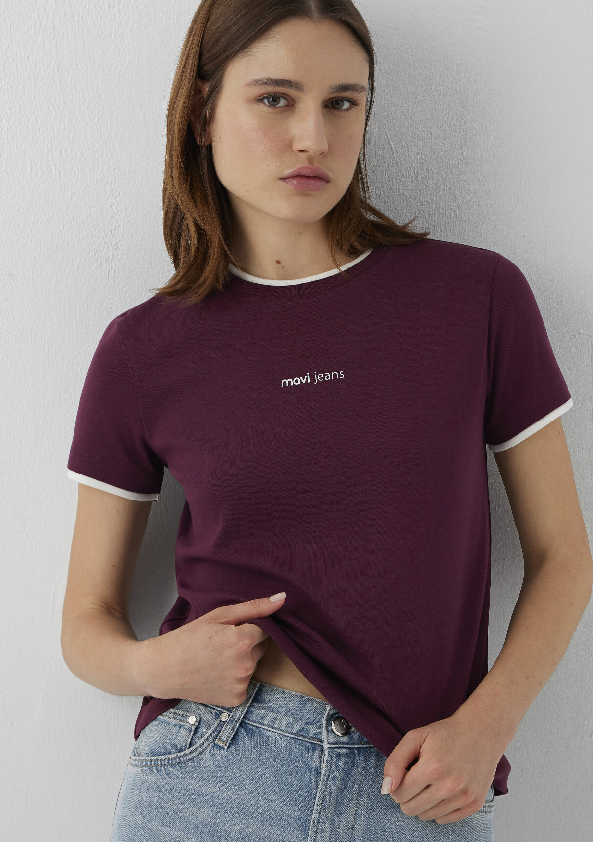 Mavi Jeans Baskılı Bordo Tişört