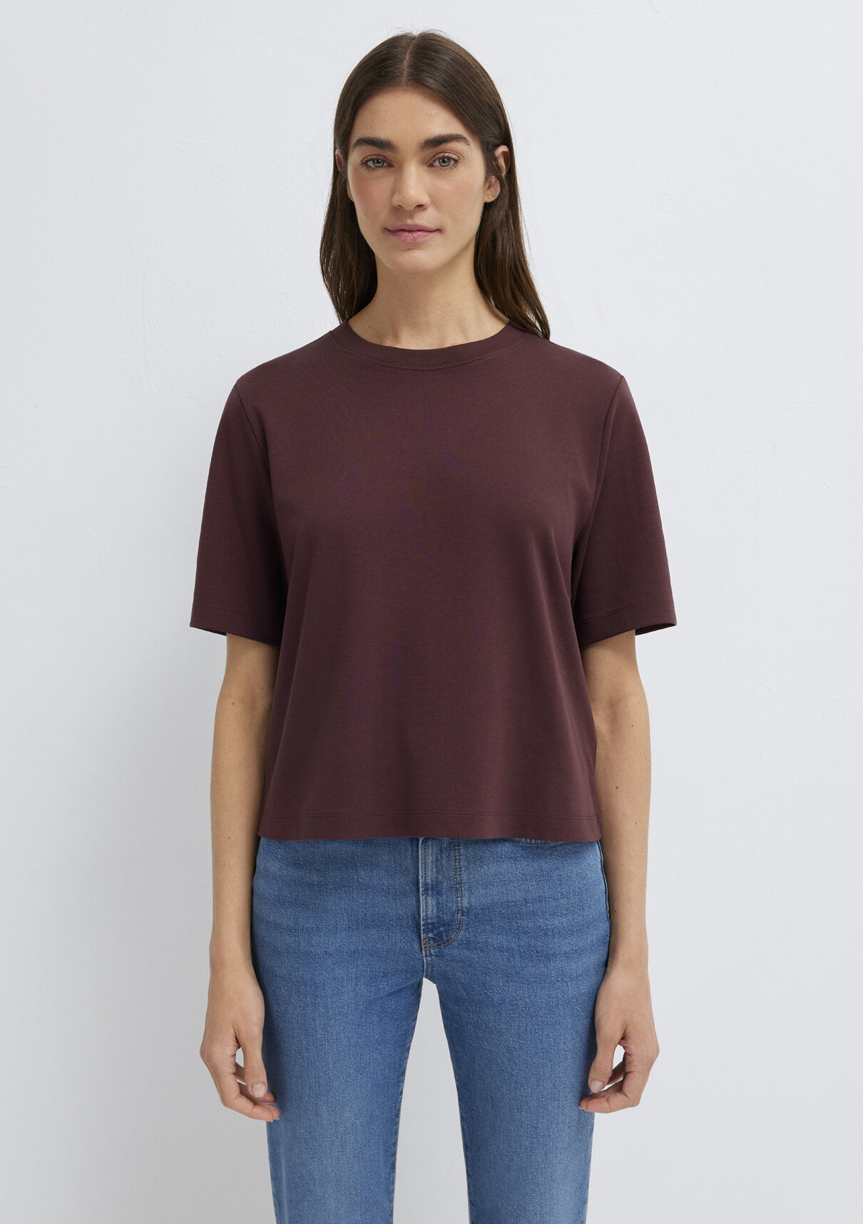 Mavi Kahverengi Basic Tişört görsel 4