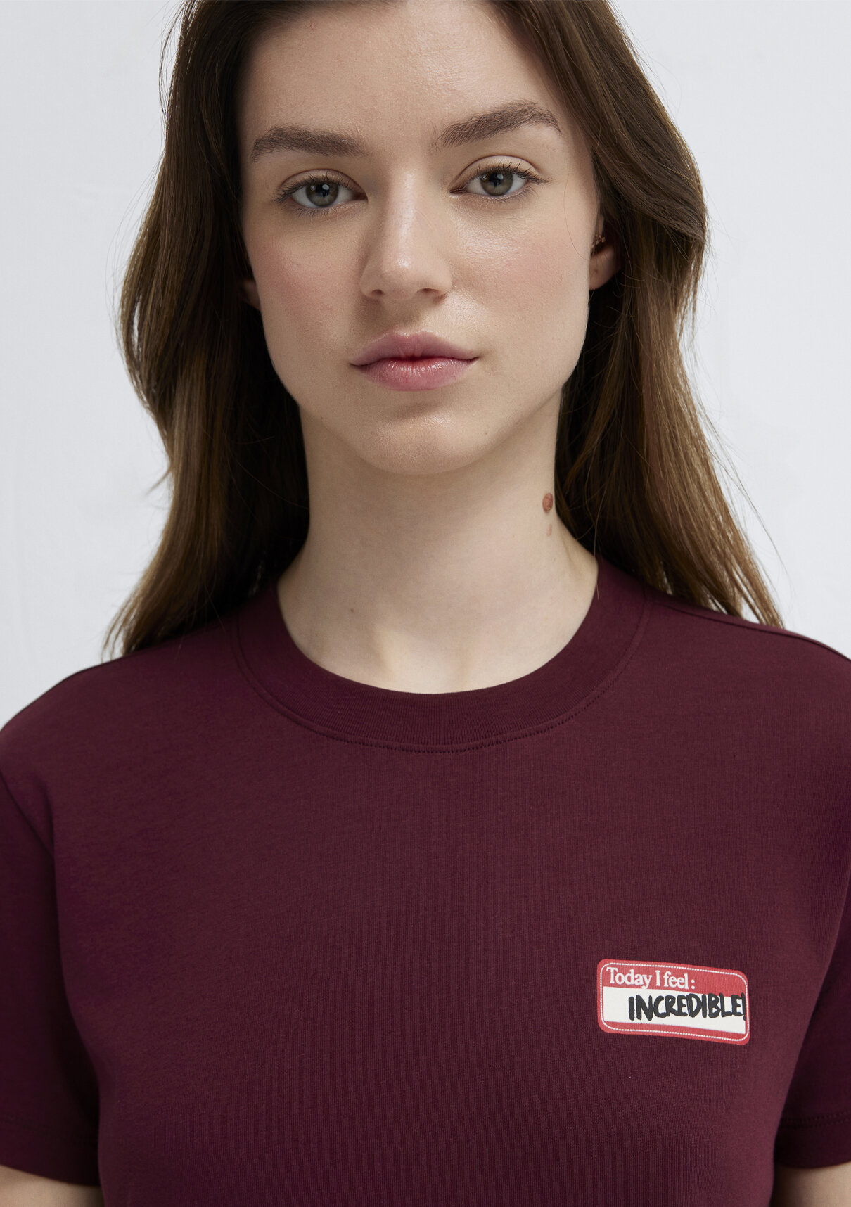 Mavi Slogan Baskılı Bordo Tişört görsel 6