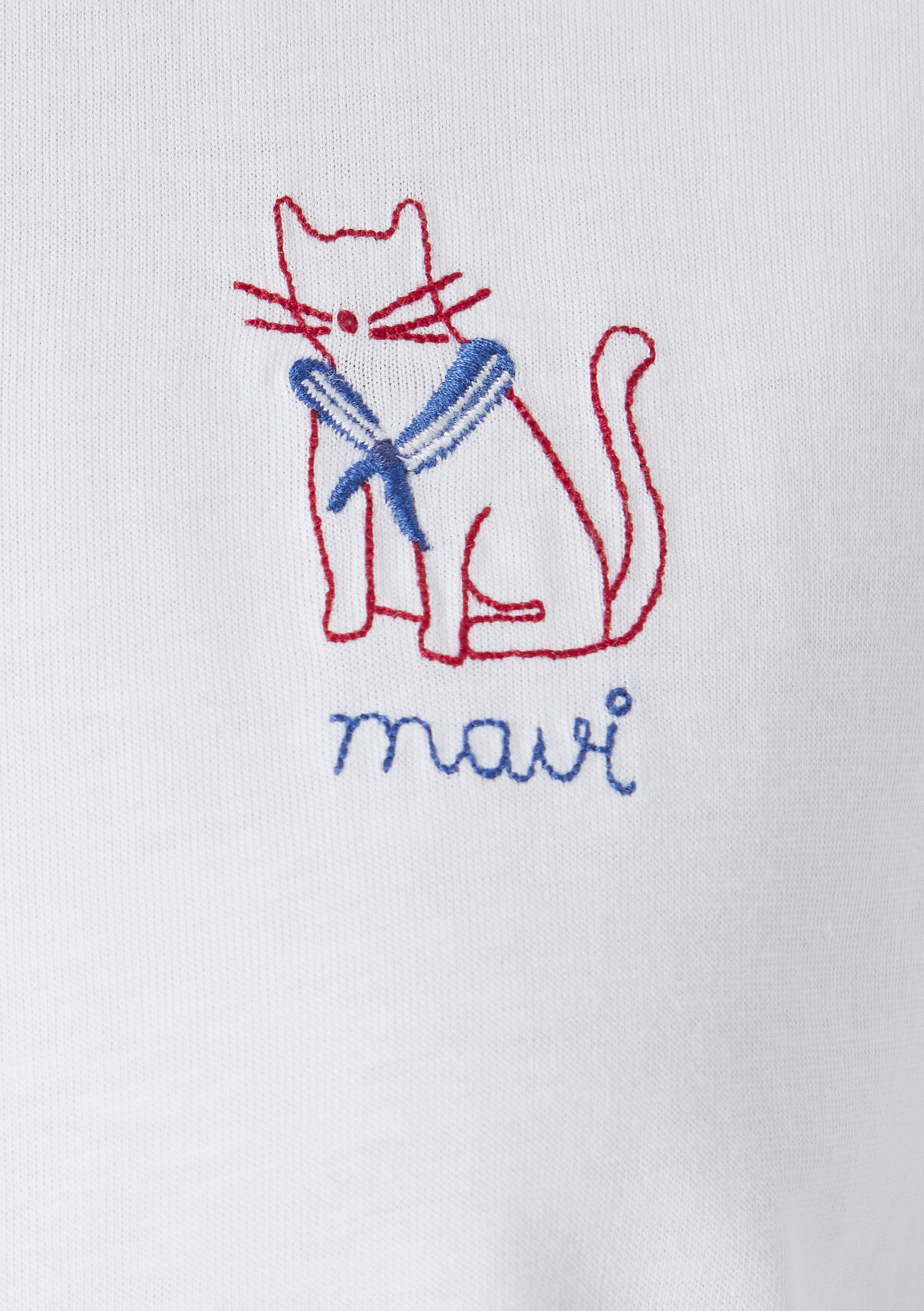 Mavi Kedi Nakışlı Beyaz Tişört görsel 7