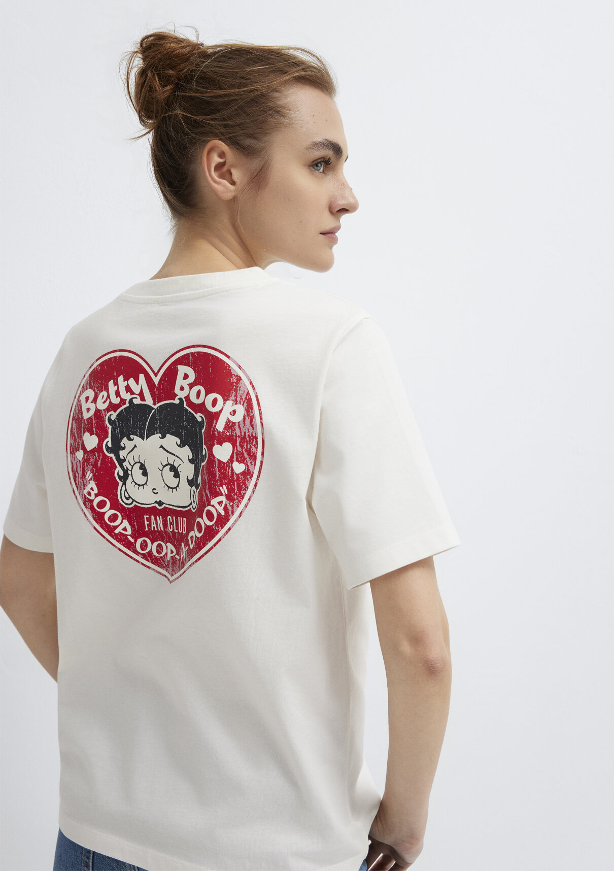 Mavi Betty Boop Baskılı Ekru Tişört
