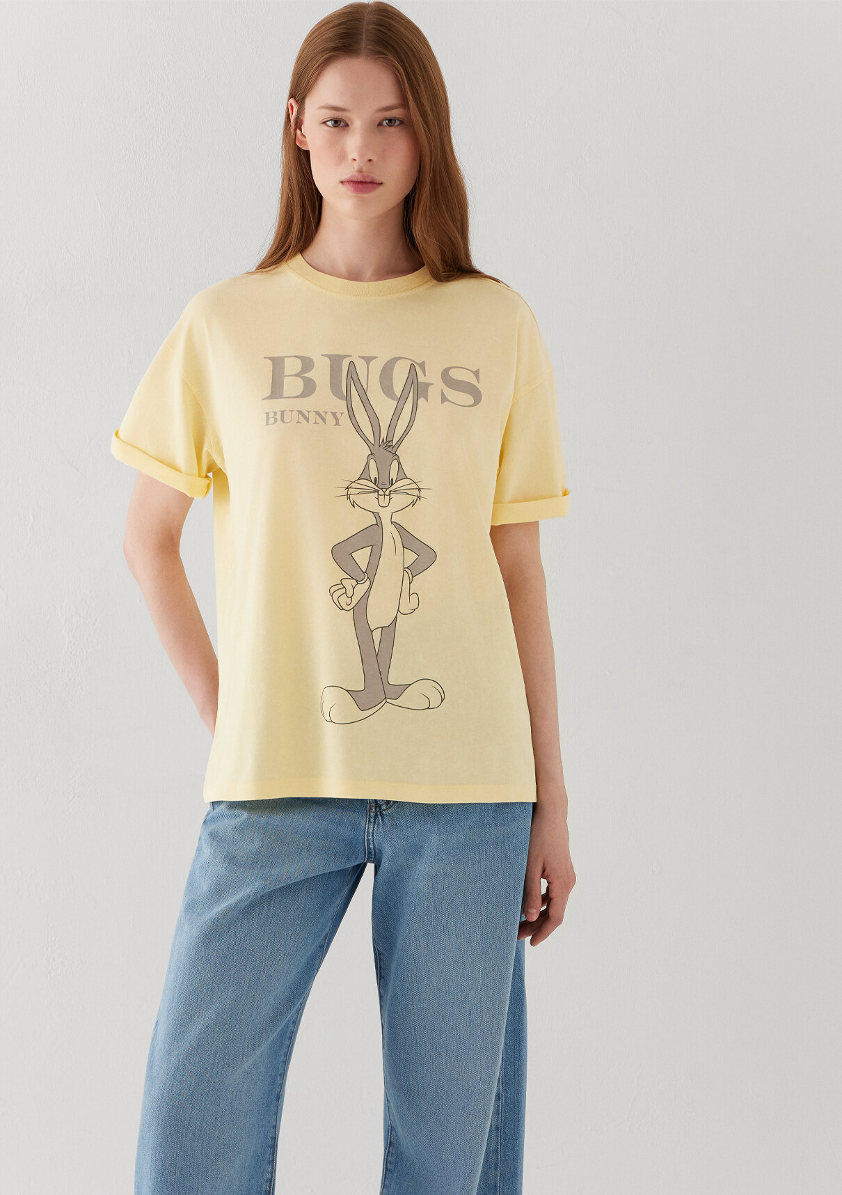 Mavi Bugs Bunny Baskılı Sarı Tişört