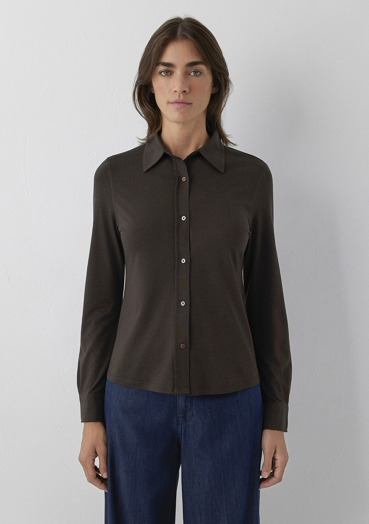 Mavi (Tencel™) Lyocell Karışımlı Kahverengi Örme Gömlek görsel 3