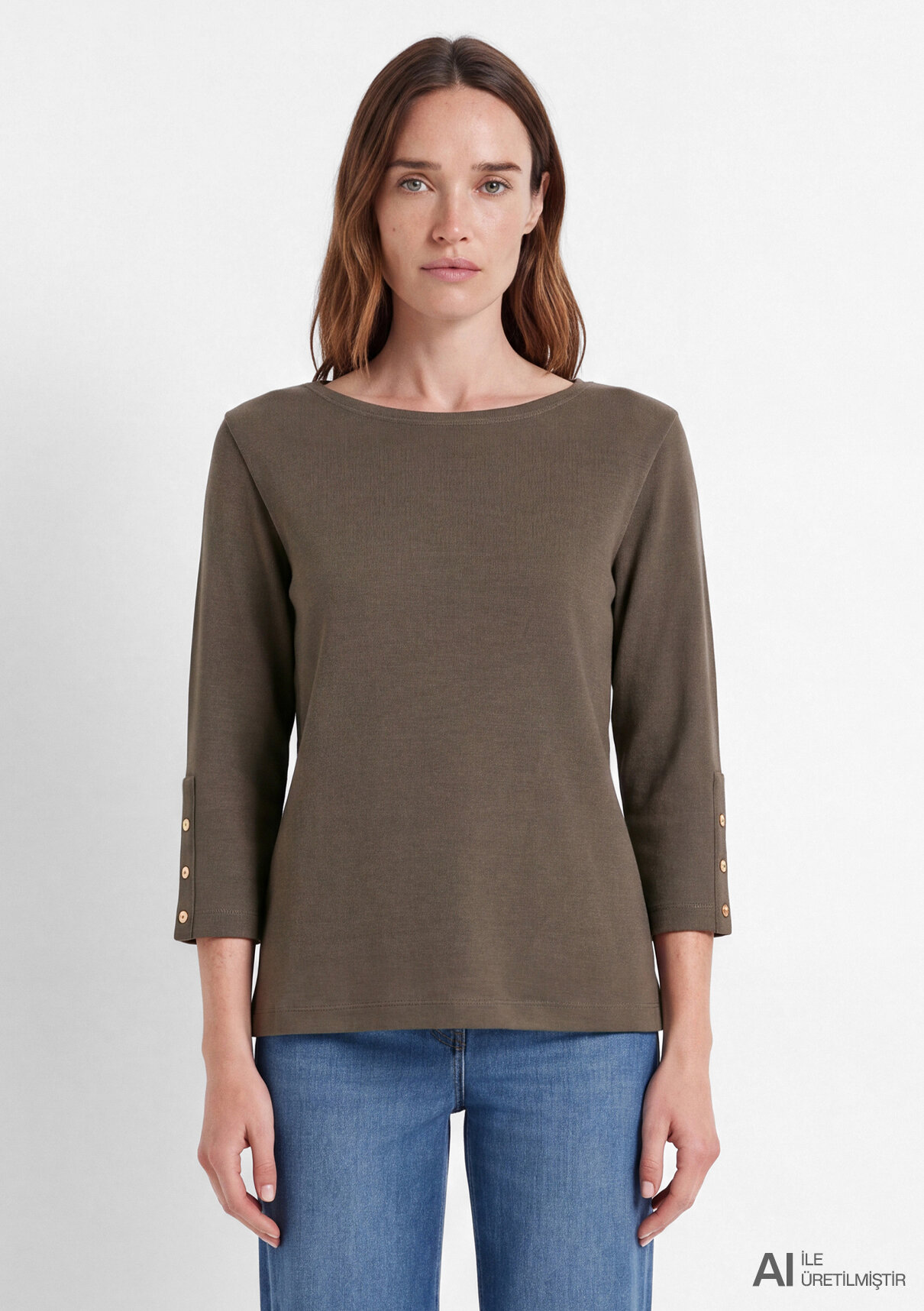 Mavi (Tencel™) Modal Karışımlı Kahverengi Tişört görsel 3
