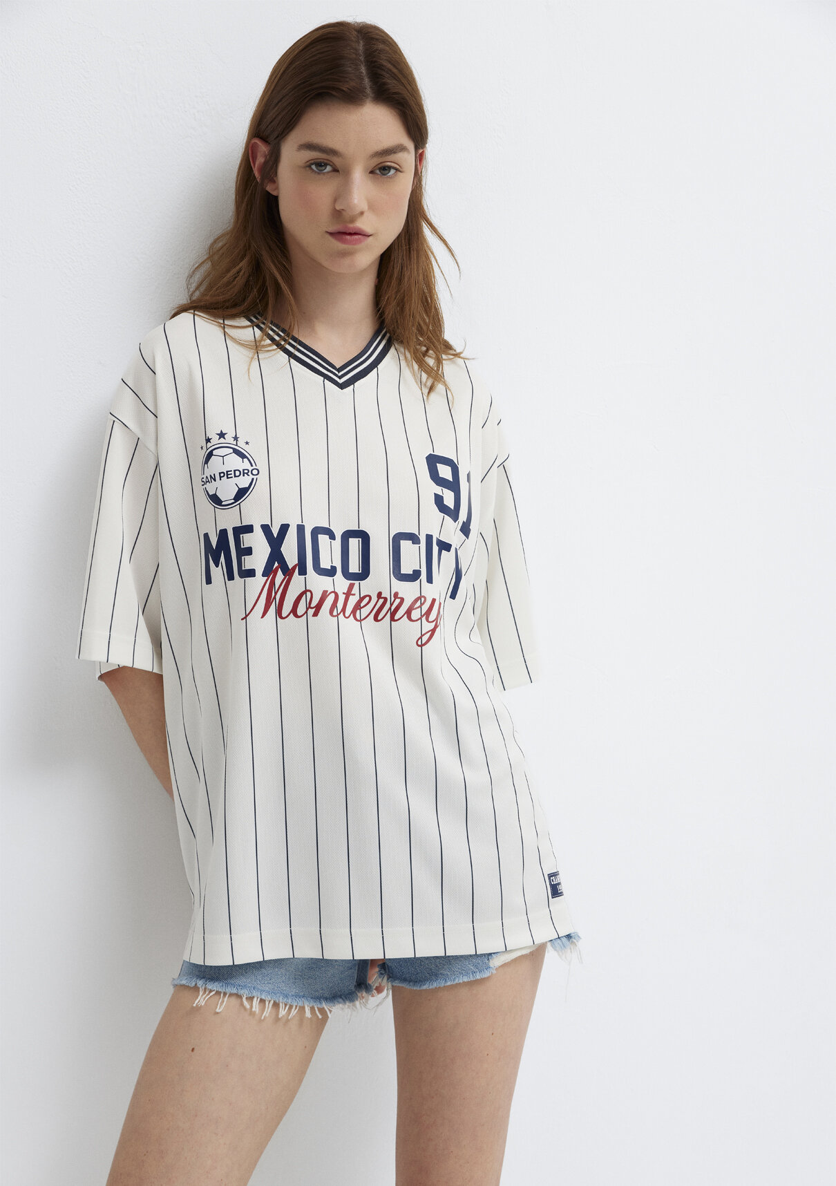 Mavi Mexico City Baskılı Çizgili Forma görsel 3