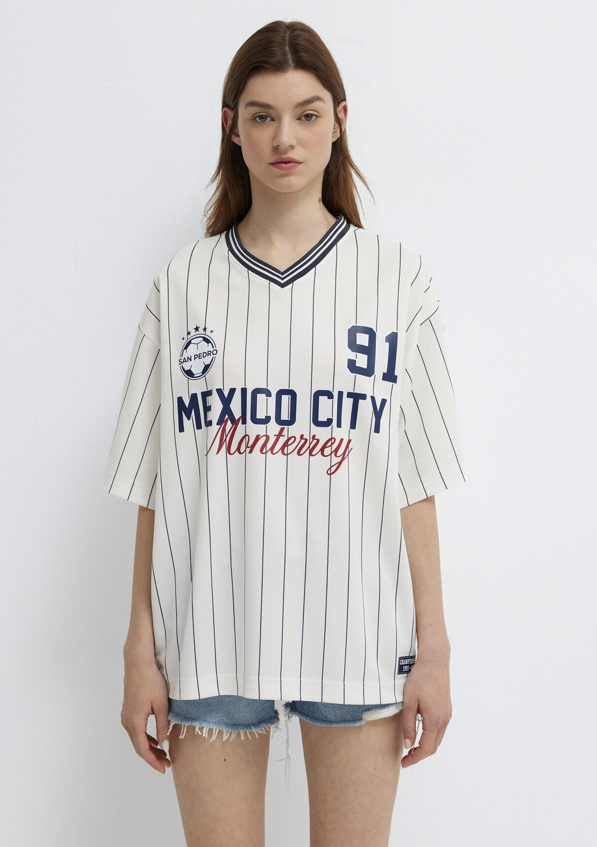 Mavi Mexico City Baskılı Çizgili Forma görsel 4
