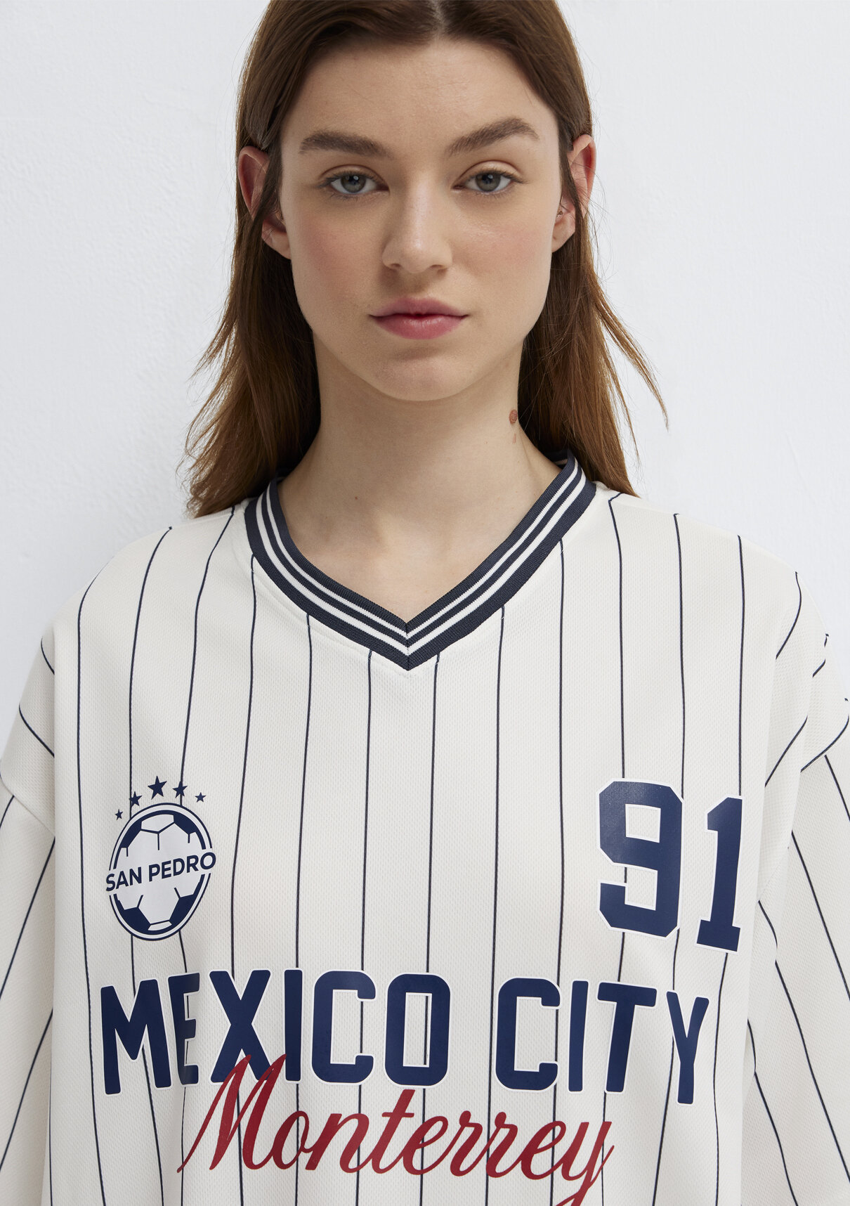 Mavi Mexico City Baskılı Çizgili Forma görsel 7
