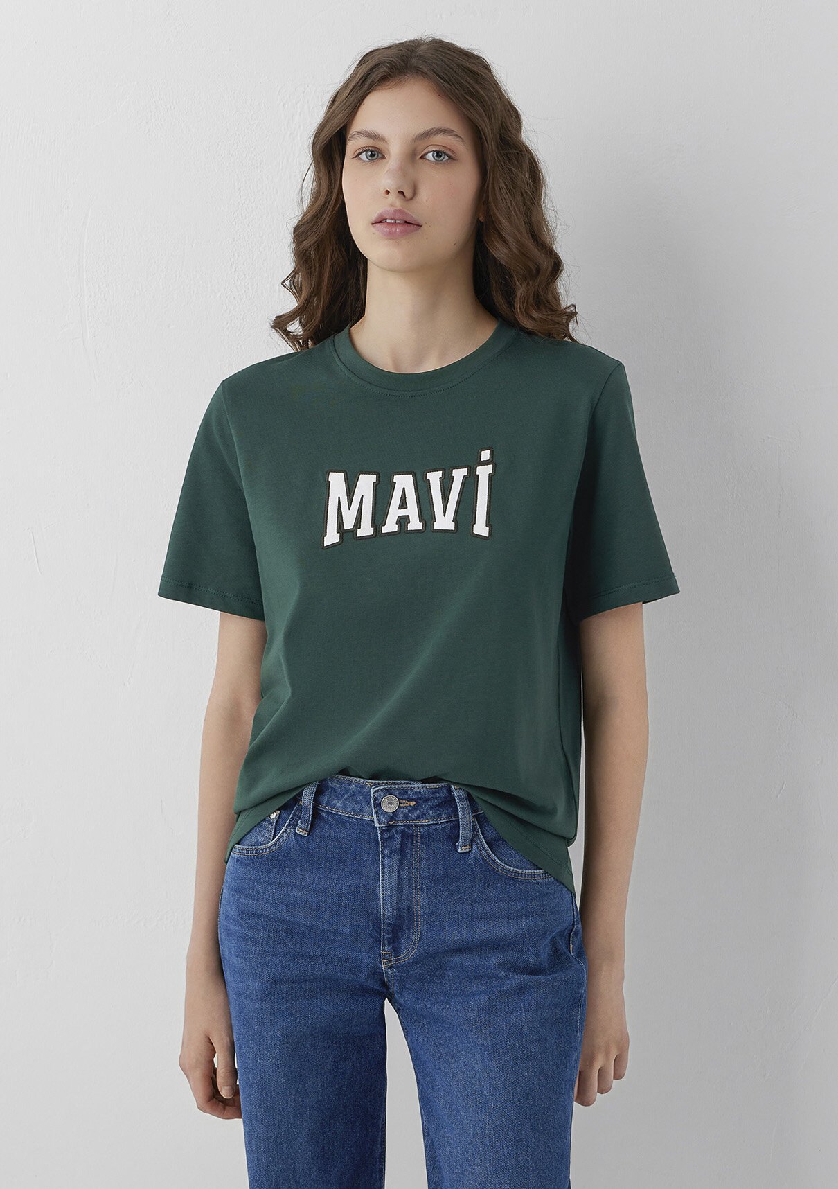 Mavi Logo Baskılı Yeşil Tişört görsel 2