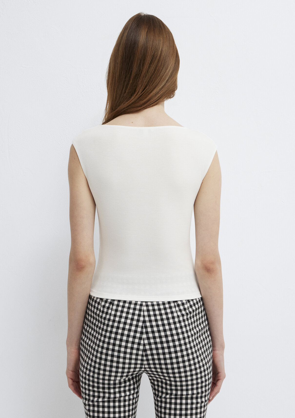 Mavi Ekru Crop Tişört görsel 5