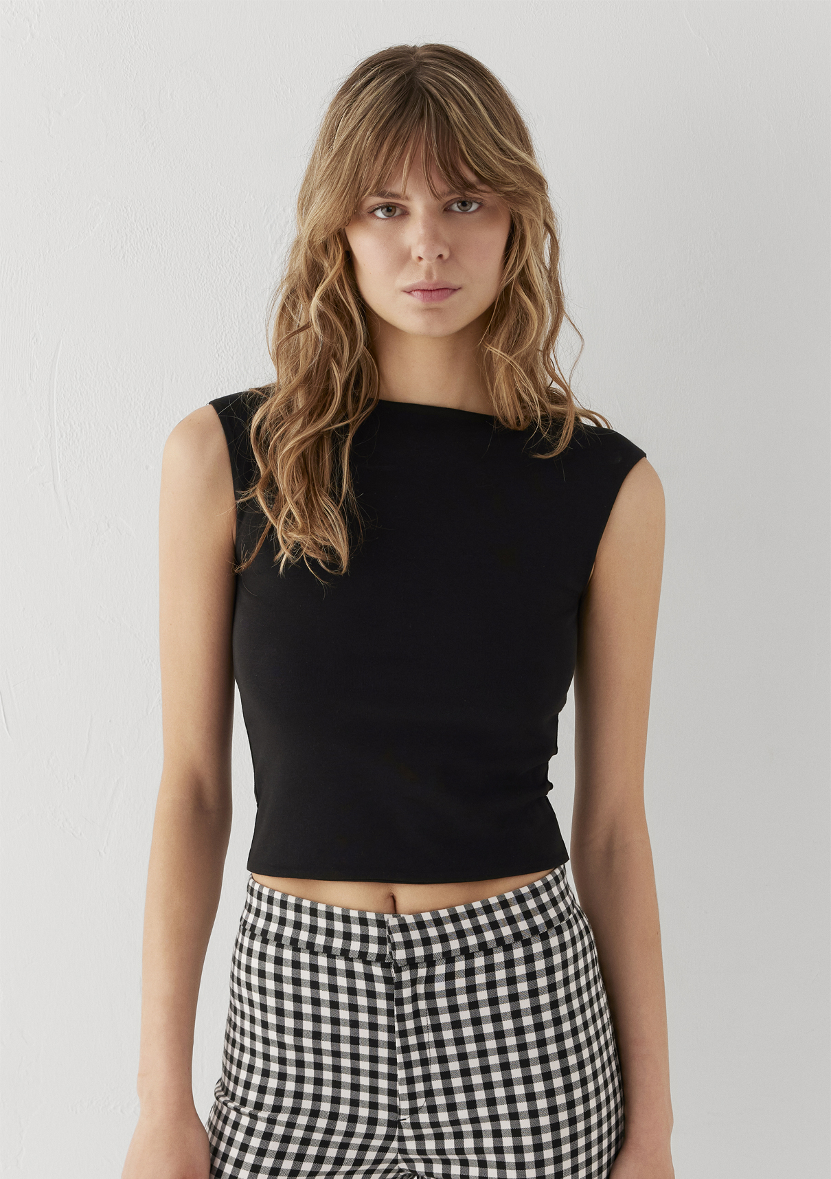 Mavi Siyah Crop Tişört