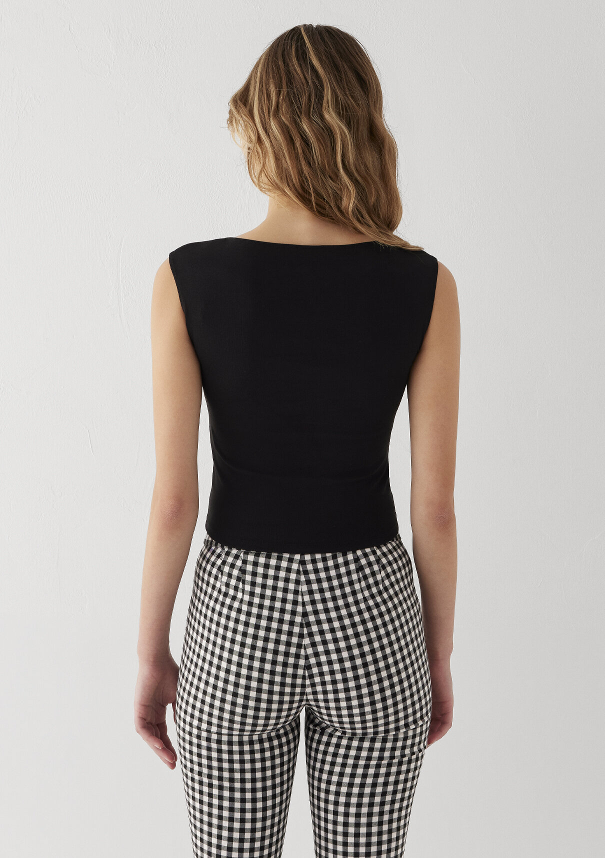 Mavi Siyah Crop Tişört görsel 5