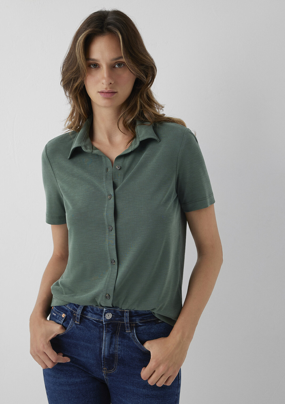 Mavi (Tencel™) Modal Karışımlı Yeşil Örme Gömlek görsel 2