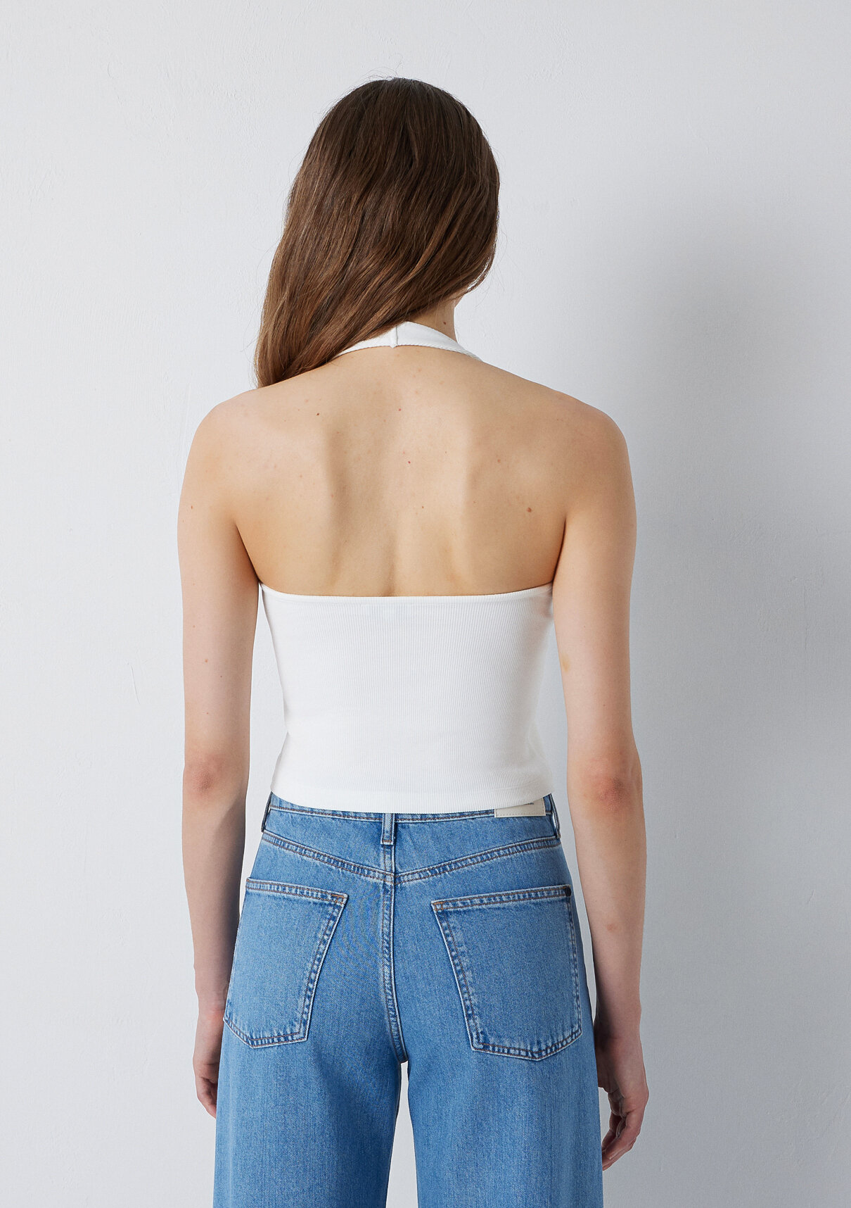 Mavi Halter Yaka Ekru Top görsel 8