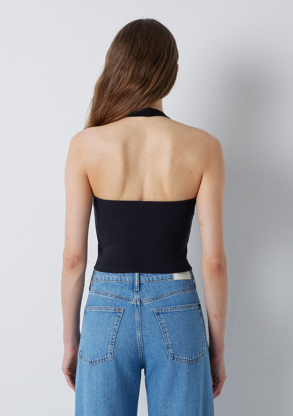 Mavi Halter Yaka Siyah Top görsel 6
