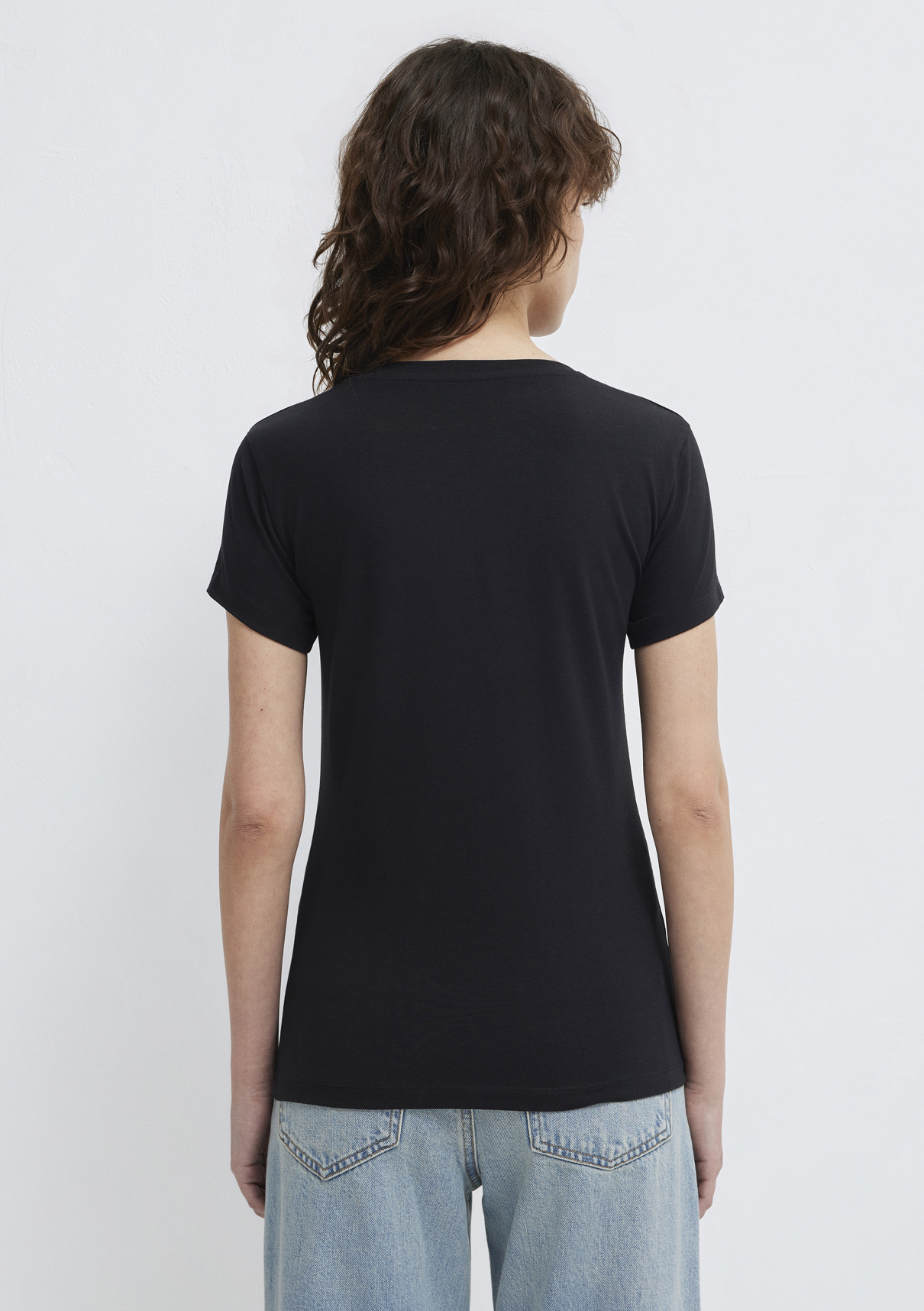 Mavi Stretch Siyah Basic Tişört görsel 5