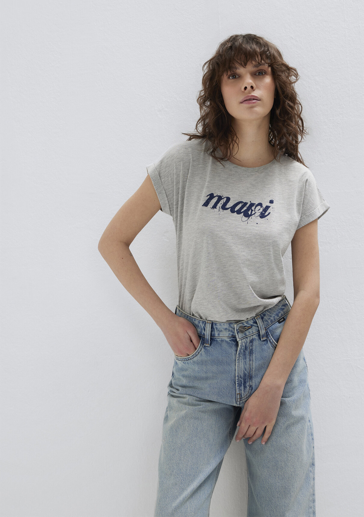Mavi Logo Baskılı Gri Tişört görsel 2