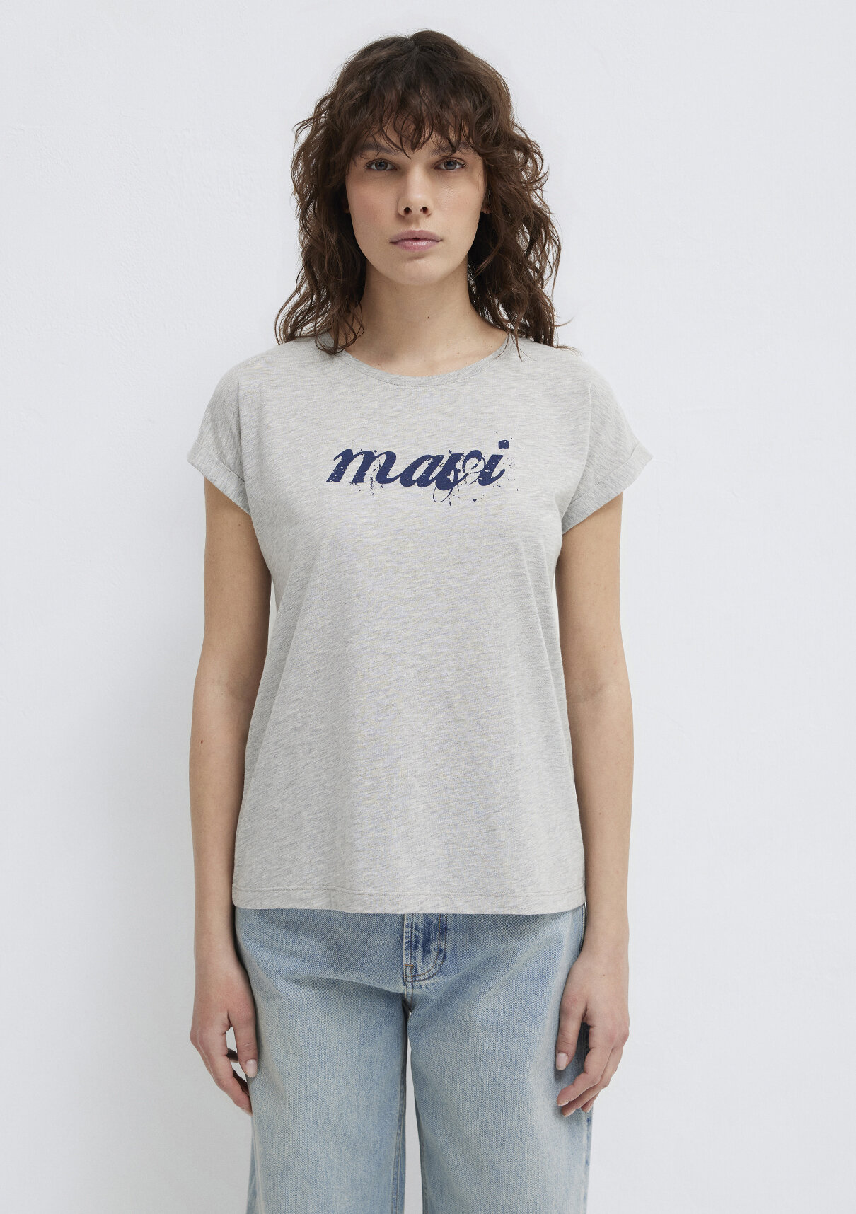 Mavi Logo Baskılı Gri Tişört görsel 3