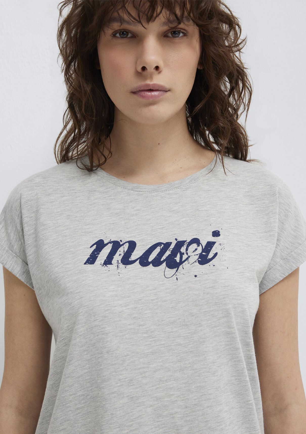 Mavi Logo Baskılı Gri Tişört görsel 6