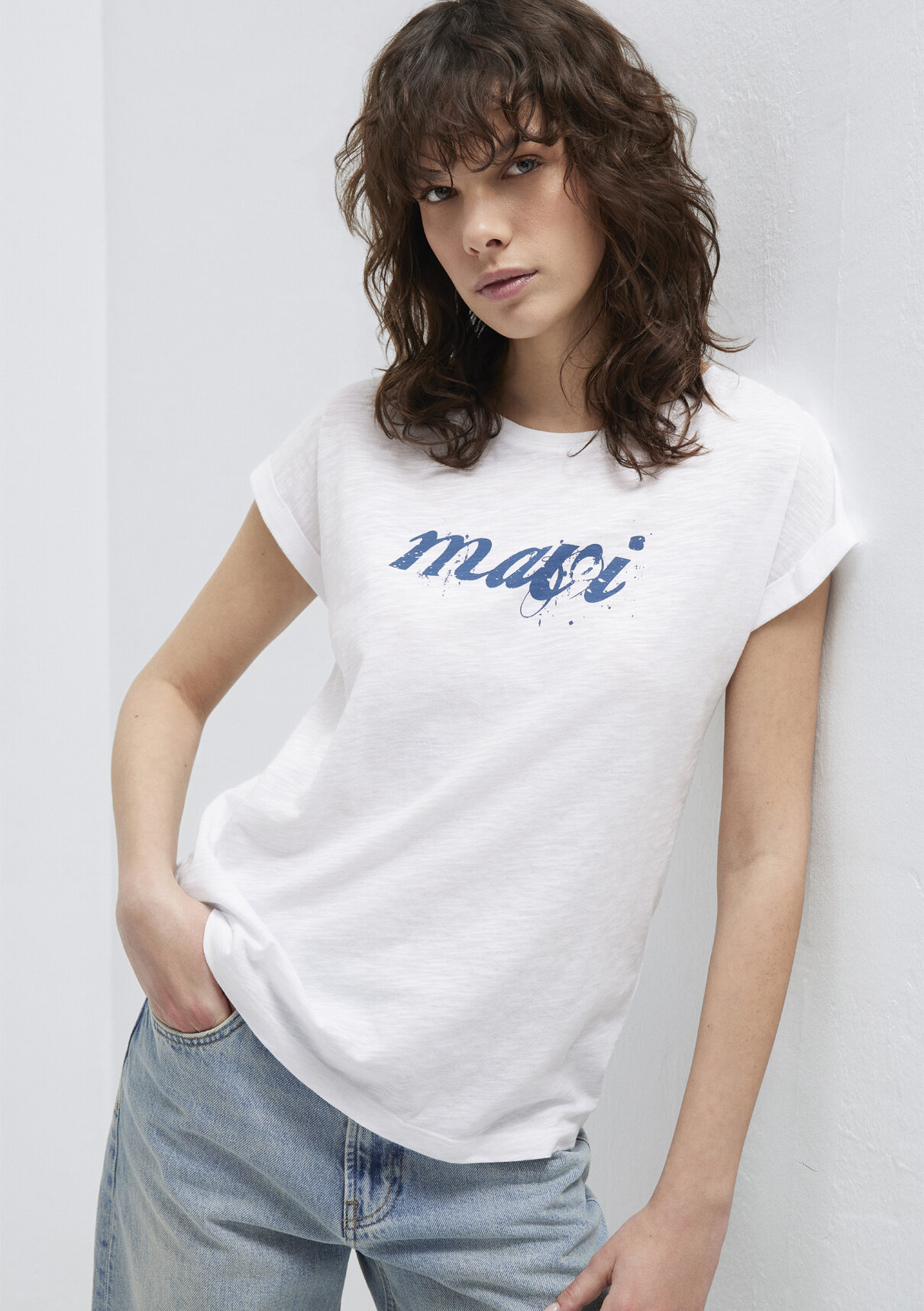 Mavi Logo Baskılı Beyaz Tişört görsel 2