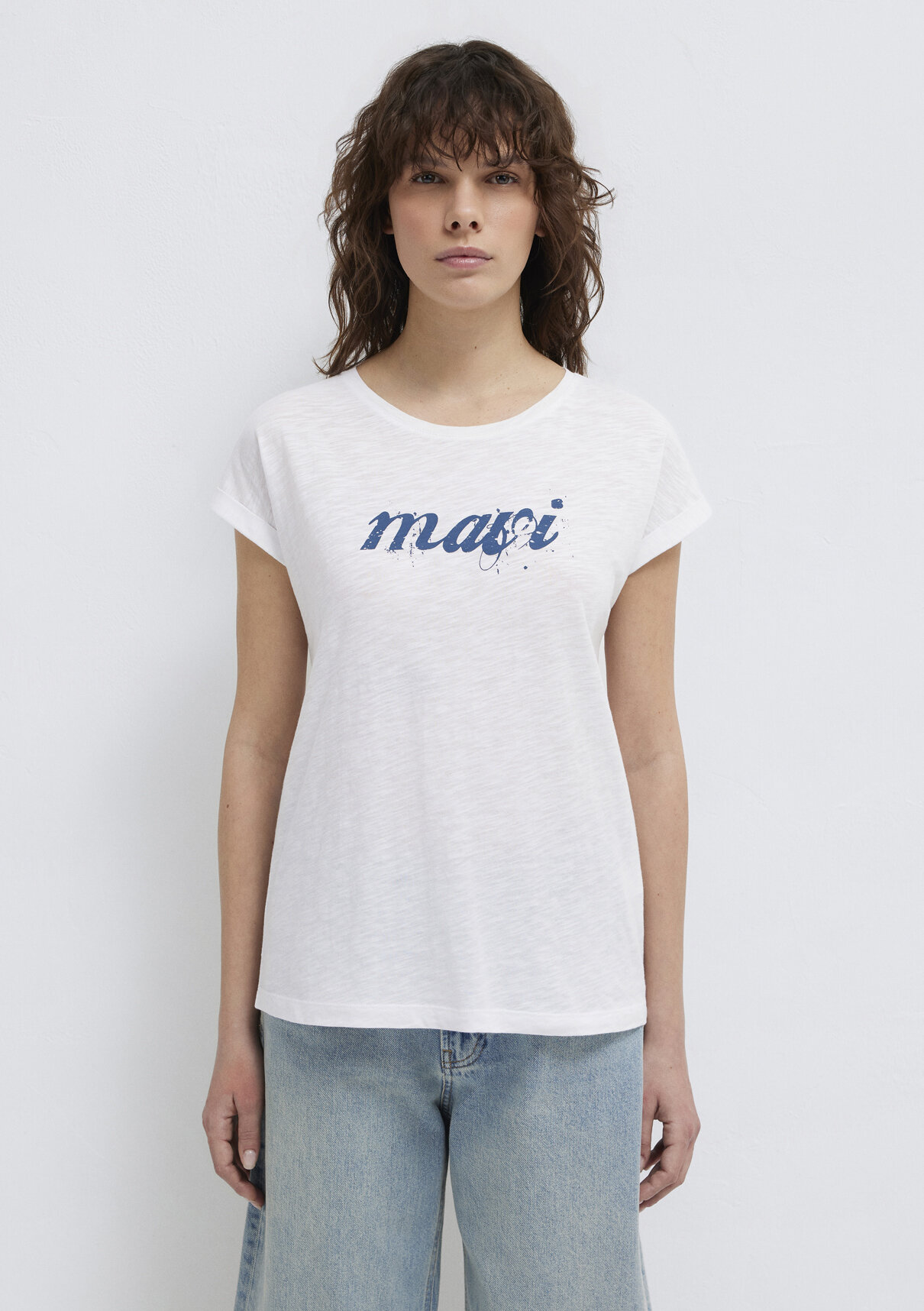 Mavi Logo Baskılı Beyaz Tişört görsel 3