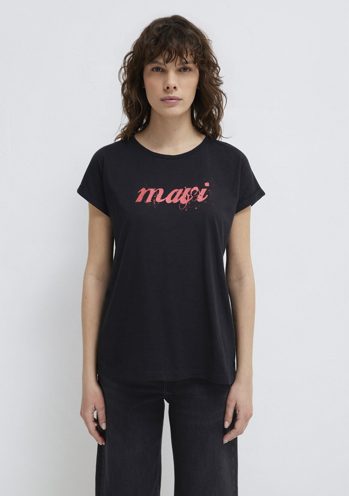Mavi Logo Baskılı Siyah Tişört görsel 3