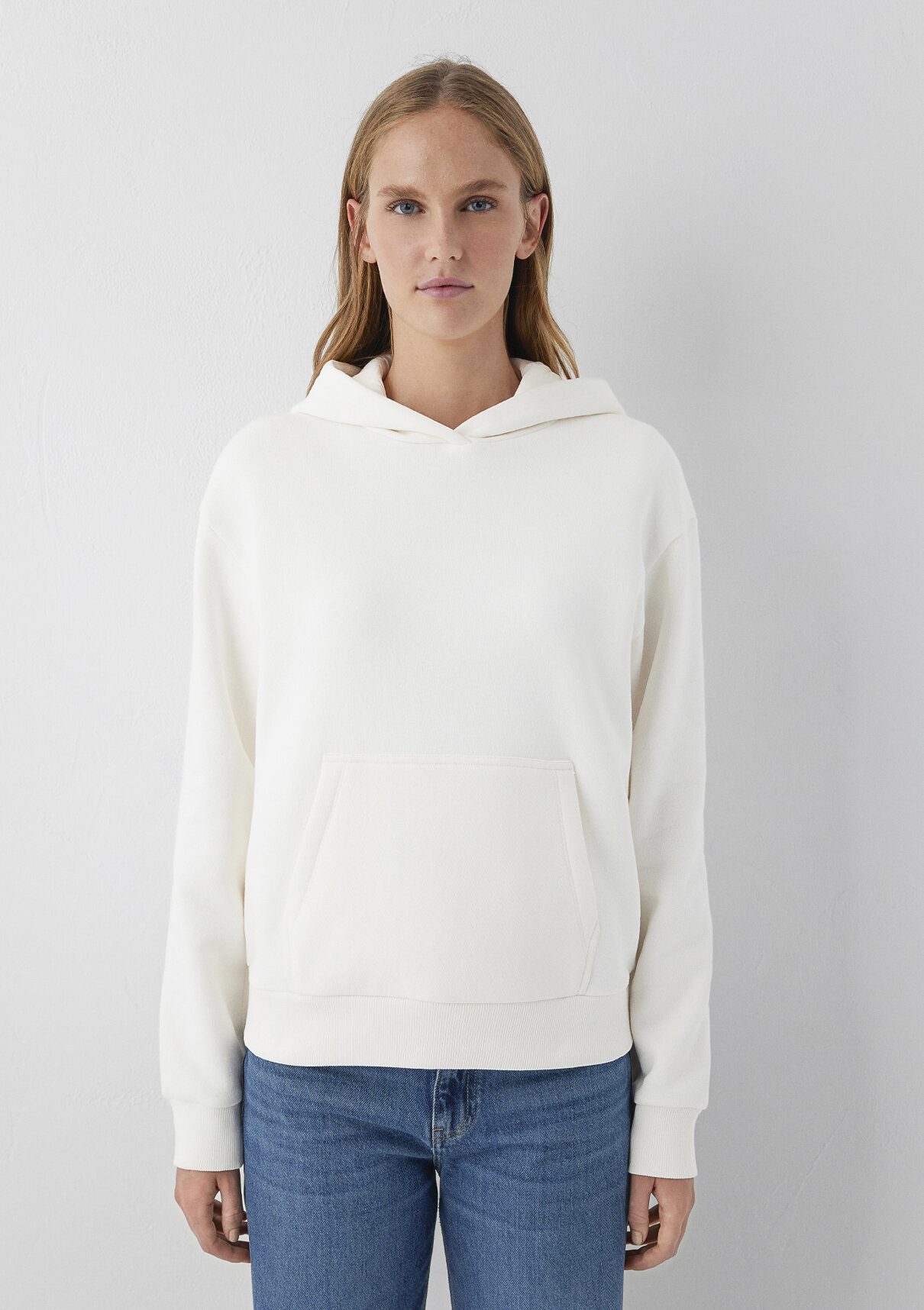 Mavi Kapüşonlu Ekru Sweatshirt görsel 3