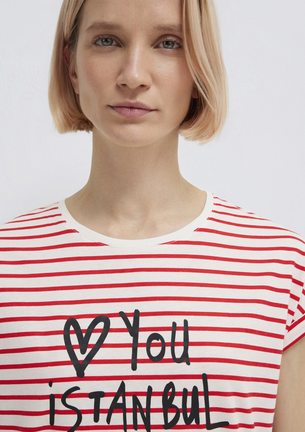 Mavi Love You Baskılı Çizgili Istanbul Tişört görsel 7
