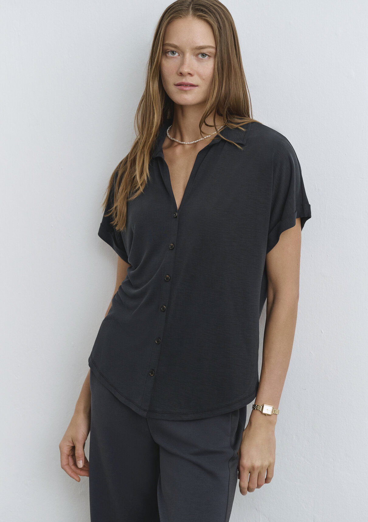 Mavi Soft-Premium Antrasit (TENCEL™) Modal Karışımlı Gömlek