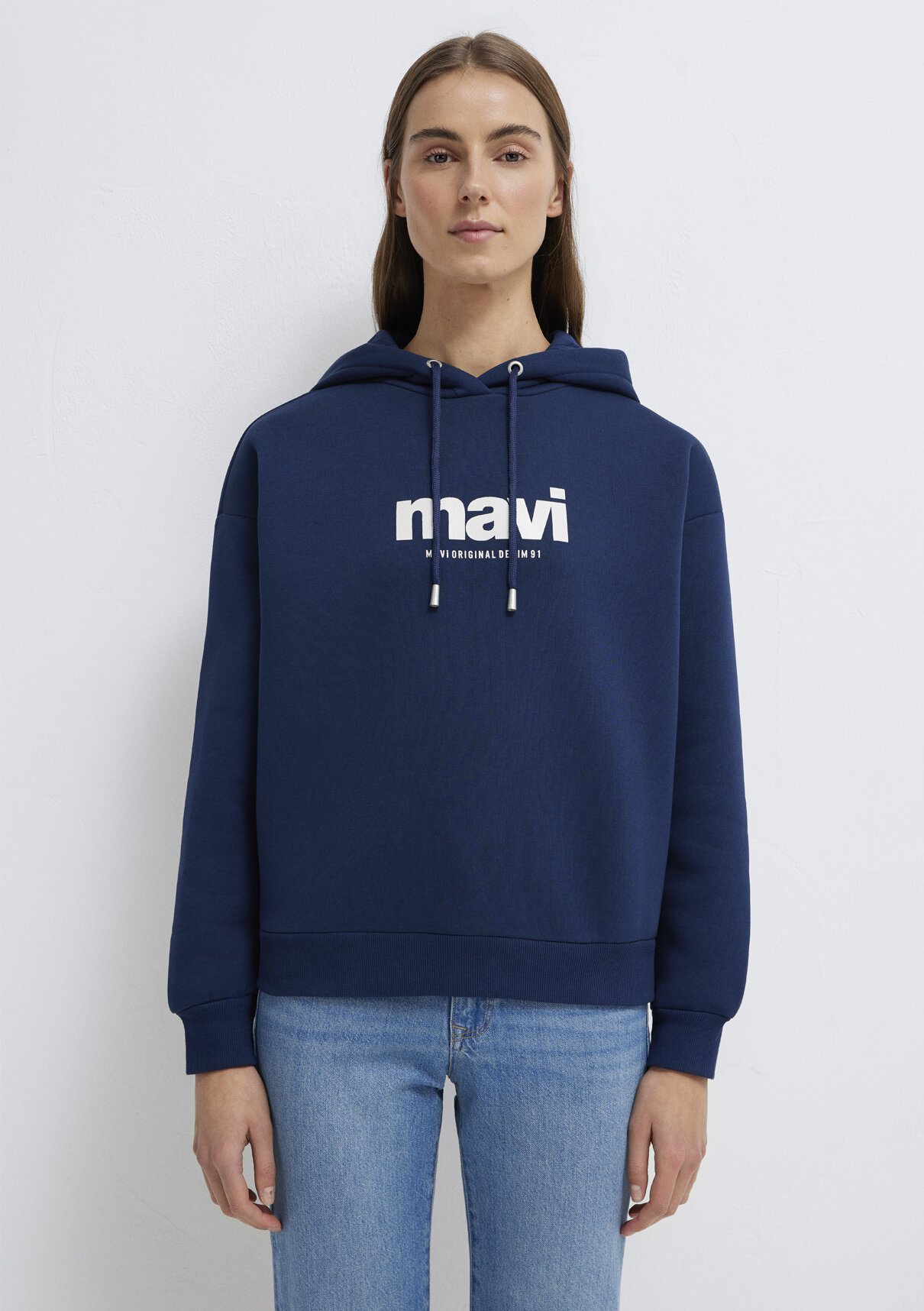 Mavi Logo Baskılı Kapüşonlu Lacivert Sweatshirt görsel 3