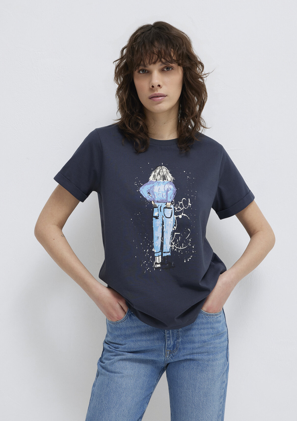 Mavi Denim Kız Baskılı Antrasit İstanbul Tişört