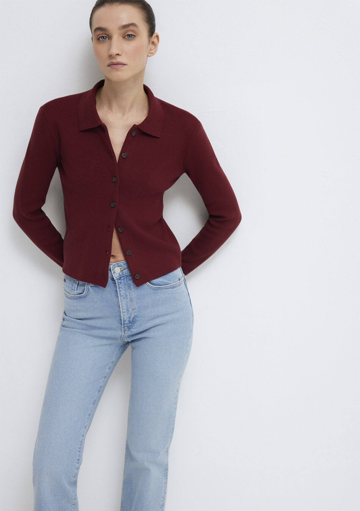 Mavi Polo Yaka Bordo Hırka