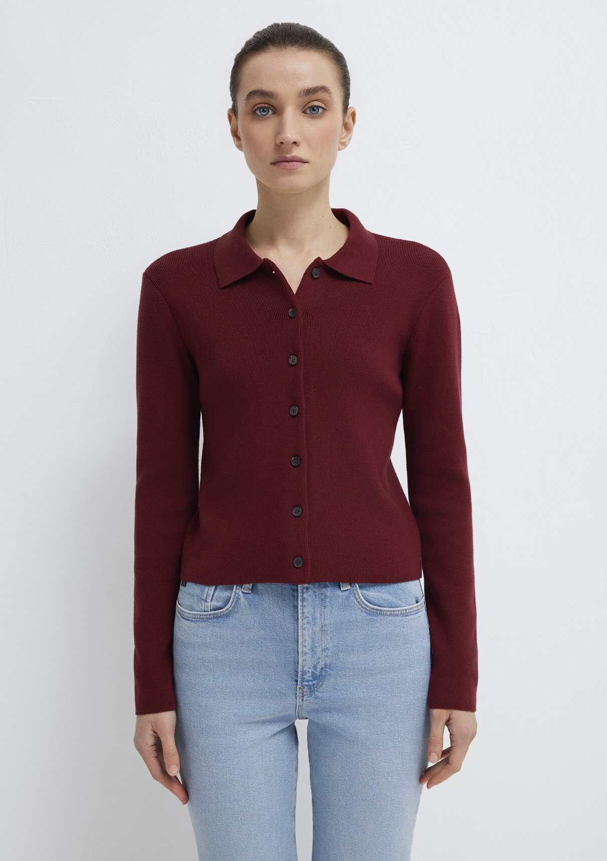 Mavi Polo Yaka Bordo Hırka görsel 5
