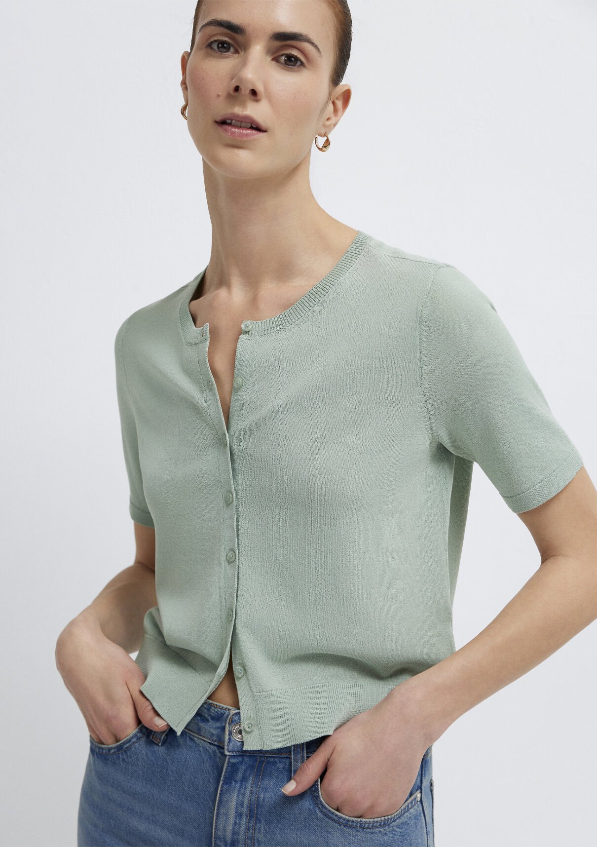 Mavi Crop Yeşil Hırka