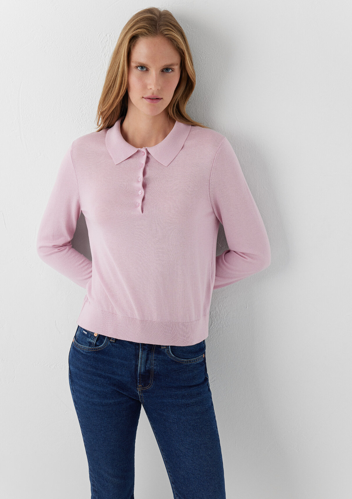 Mavi Pembe Polo Yaka Triko görsel 2